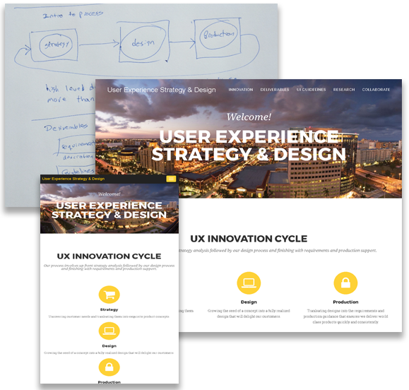 Screenshots of UXD Site Design for Mobile and Web